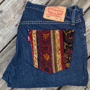 Vintage Levi Strauss Velvet Embroidered Jeans Size 34 / 32 Blue